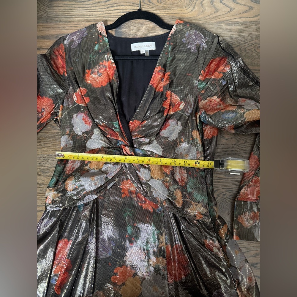 Like new Anthropologie Caballero Metallic Floral Deep V-Neck Maxi Dress size S. - Picture 9 of 9